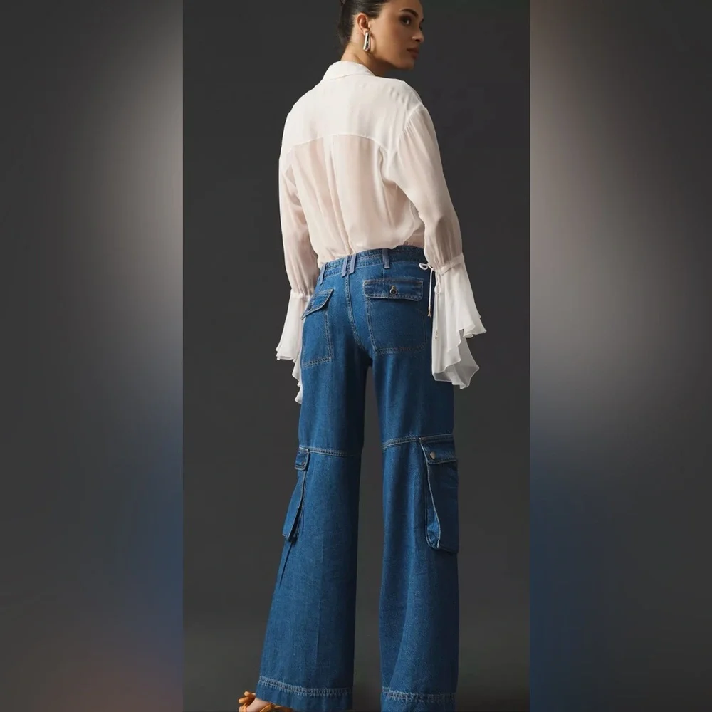 Anthropologie Pilcro High Rise Relaxed Leg Cargo Blue Jeans Size 6